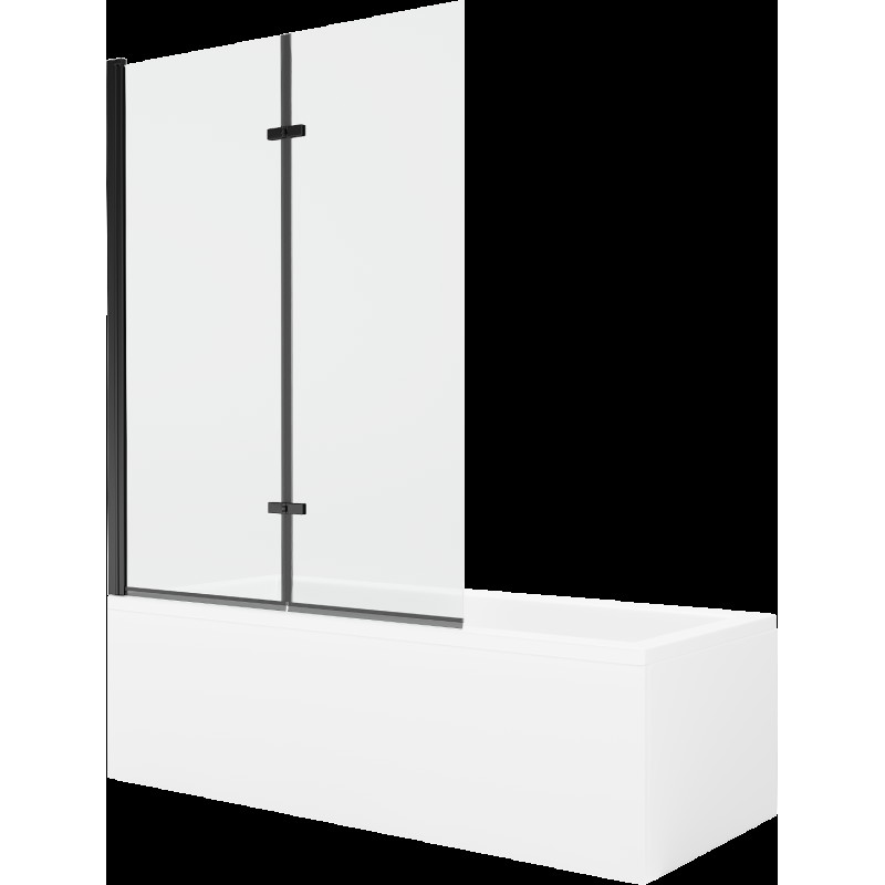 Mexen Cubik 150 x 70 cm téglalap alakú kád burkolattal és 2 szárnyas kádparavánnal 120 cm, Átlátszó, Fekete - 550315070X92120270