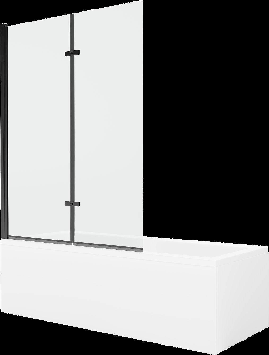 Mexen Cubik 150 x 70 cm téglalap alakú kád burkolattal és 2 szárnyas kádparavánnal 120 cm, Átlátszó, Fekete - 550315070X92120270