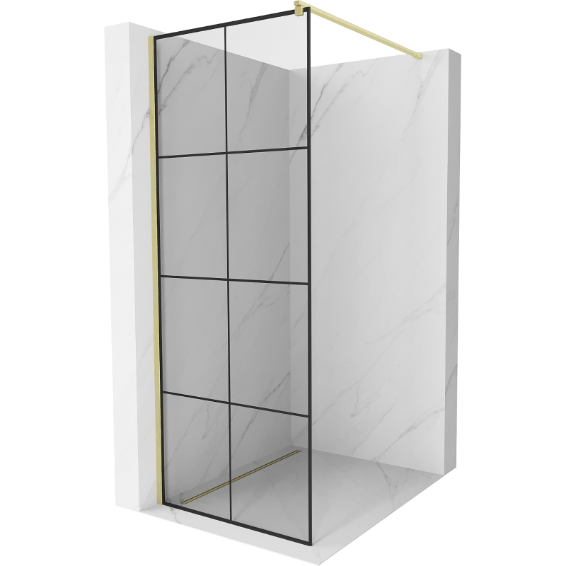 Mexen Kioto Walk-in zuhanyfal 70 x 200 cm, fekete minta 8 mm, arany kefélt - 800-070-101-55-77