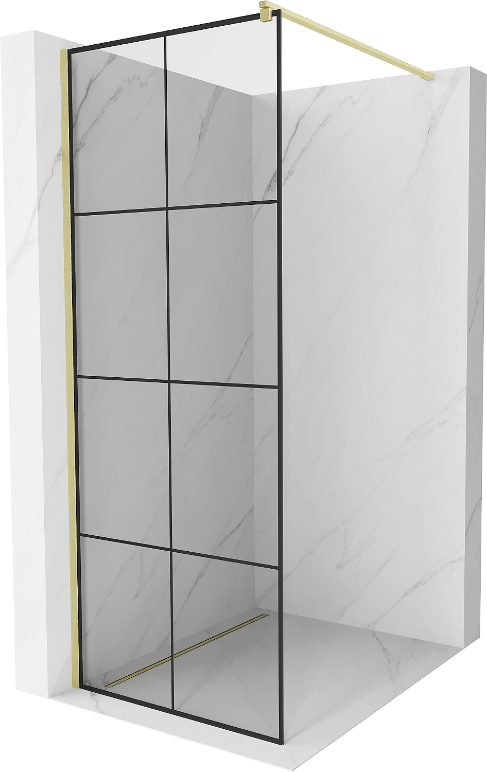 Mexen Kioto Walk-in zuhanyfal 70 x 200 cm, fekete minta 8 mm, arany kefélt - 800-070-101-55-77