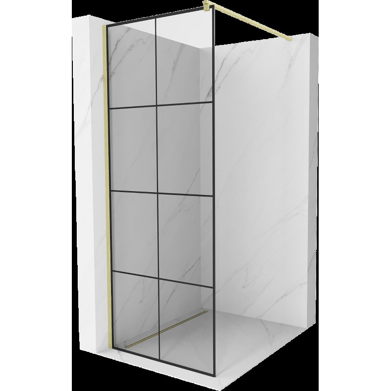 Mexen Kioto Walk-in zuhanyfal 80 x 200 cm, fekete mintázat 8 mm, arany kefélt - 800-080-101-55-77