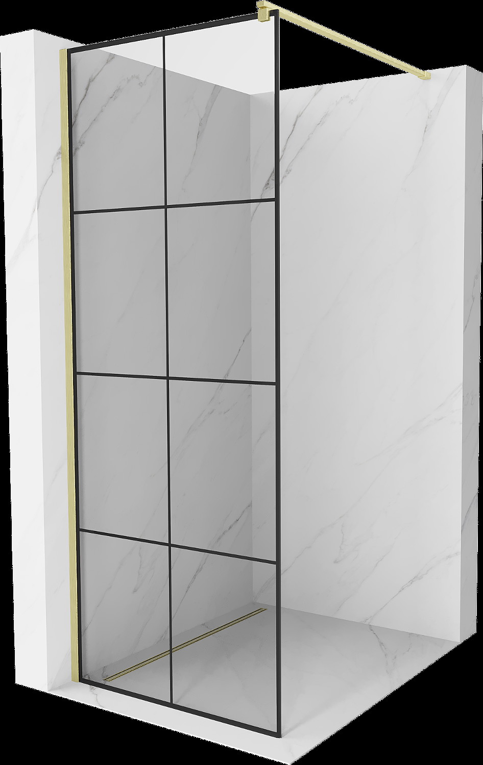 Mexen Kioto Walk-in zuhanyfal 80 x 200 cm, fekete mintázat 8 mm, arany kefélt - 800-080-101-55-77