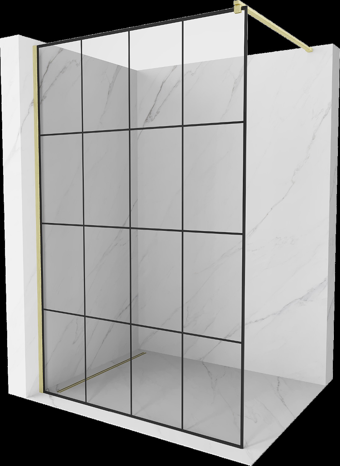 Mexen Kioto Walk-in zuhanyfal 140 x 200 cm, fekete mintázat 8 mm, arany kefélt - 800-140-101-55-77