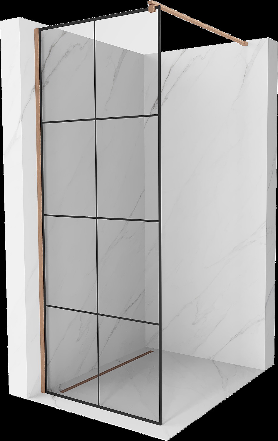 Mexen Kioto Walk-in zuhanyfal 80 x 200 cm, fekete minta 8 mm, csiszolt réz - 800-080-101-65-77