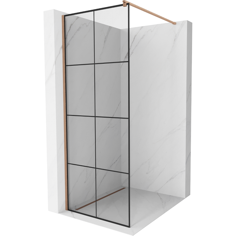 Mexen Kioto Walk-in zuhanyfal 90 x 200 cm, fekete minta 8 mm, kefélt réz - 800-090-101-65-77