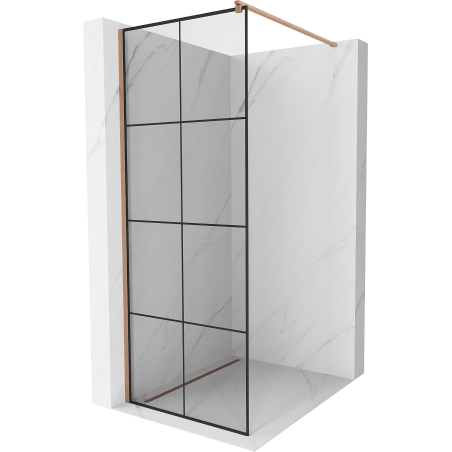 Mexen Kioto Walk-in zuhanyfal 90 x 200 cm, fekete minta 8 mm, kefélt réz - 800-090-101-65-77