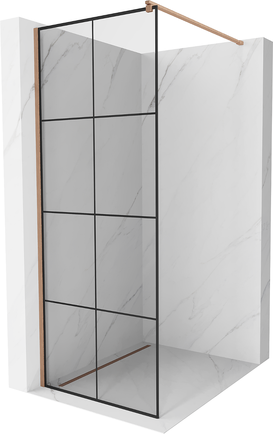 Mexen Kioto Walk-in zuhanyfal 90 x 200 cm, fekete minta 8 mm, kefélt réz - 800-090-101-65-77