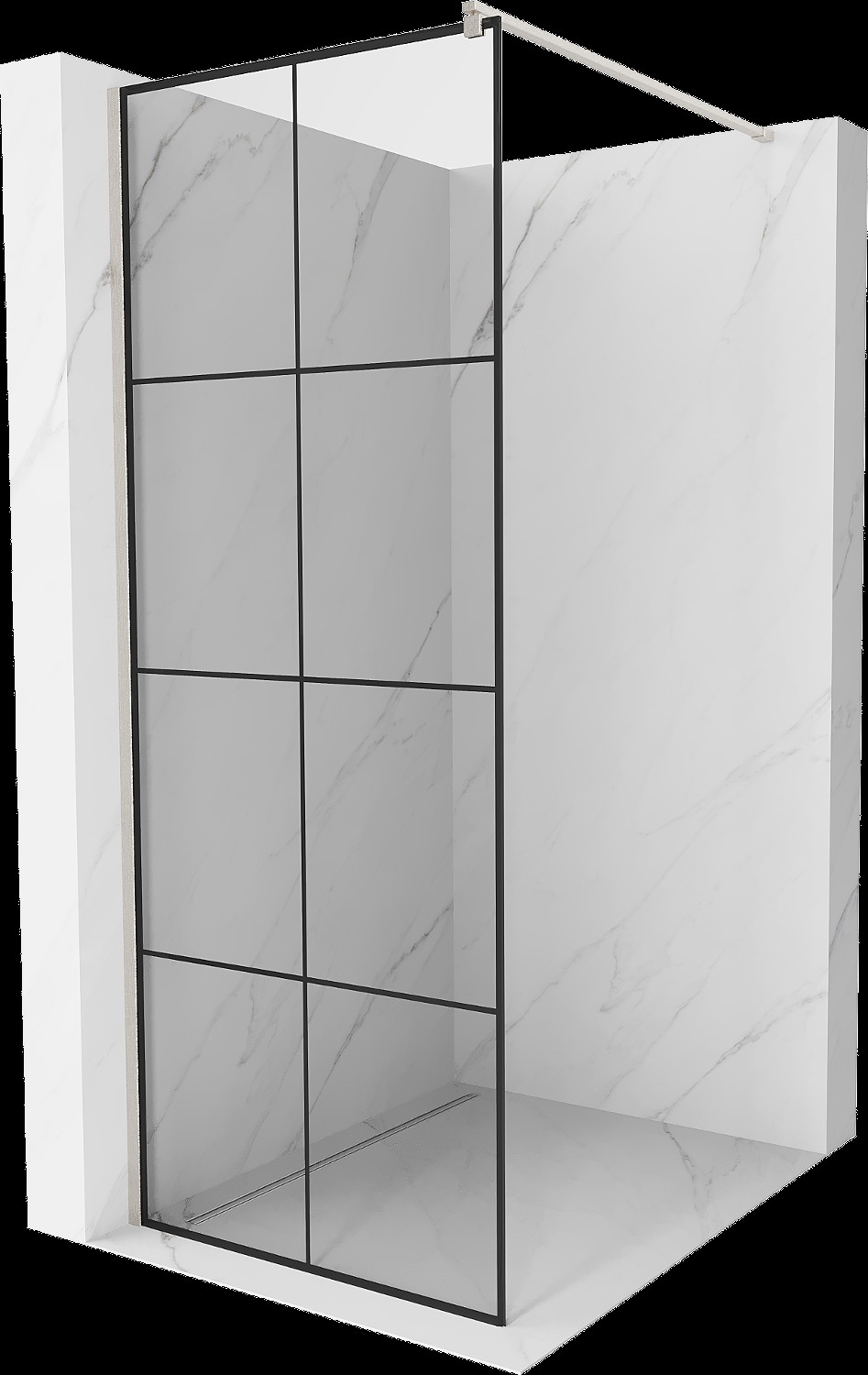 Mexen Kioto Walk-in zuhanykabin 90 x 200 cm, fekete minta 8 mm, kefélt nikkel - 800-090-101-97-77