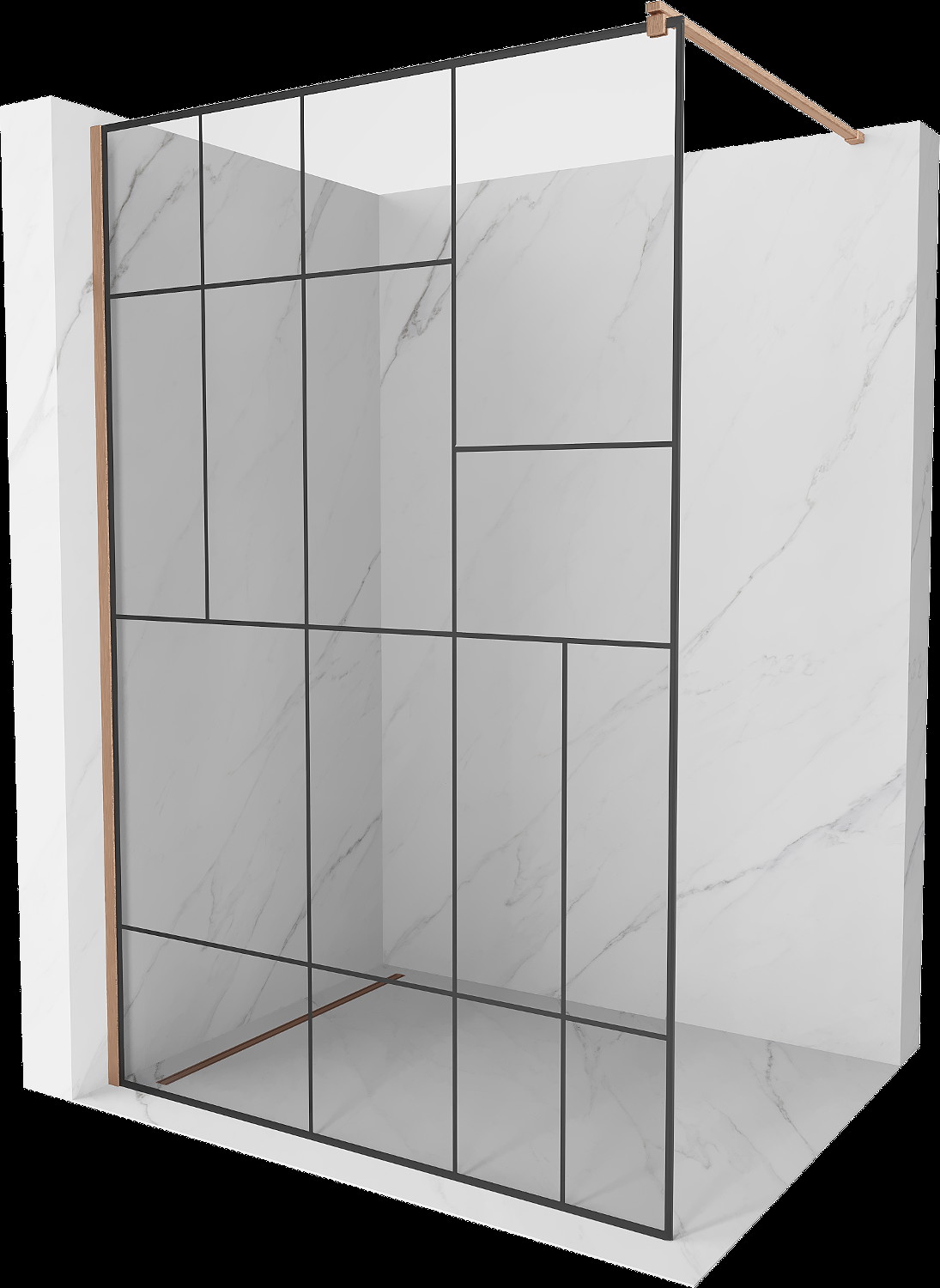 Mexen Kioto Walk-in zuhanyfal 130 x 200 cm, fekete minta 8 mm, kefélt sárgaréz - 800-130-101-65-78