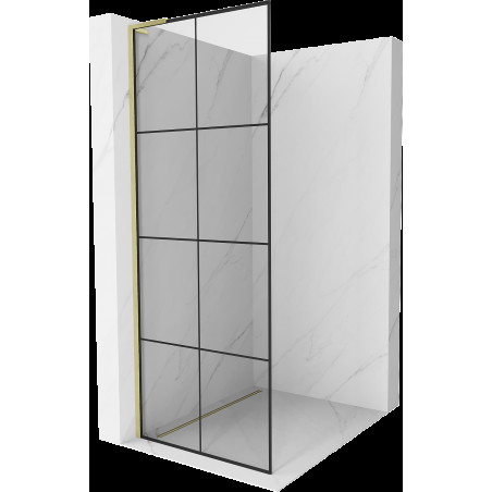 Mexen Kioto L Walk-in zuhanyzófal 90 x 200 cm, fekete minta, arany kefélt - 800-090-103-55-77