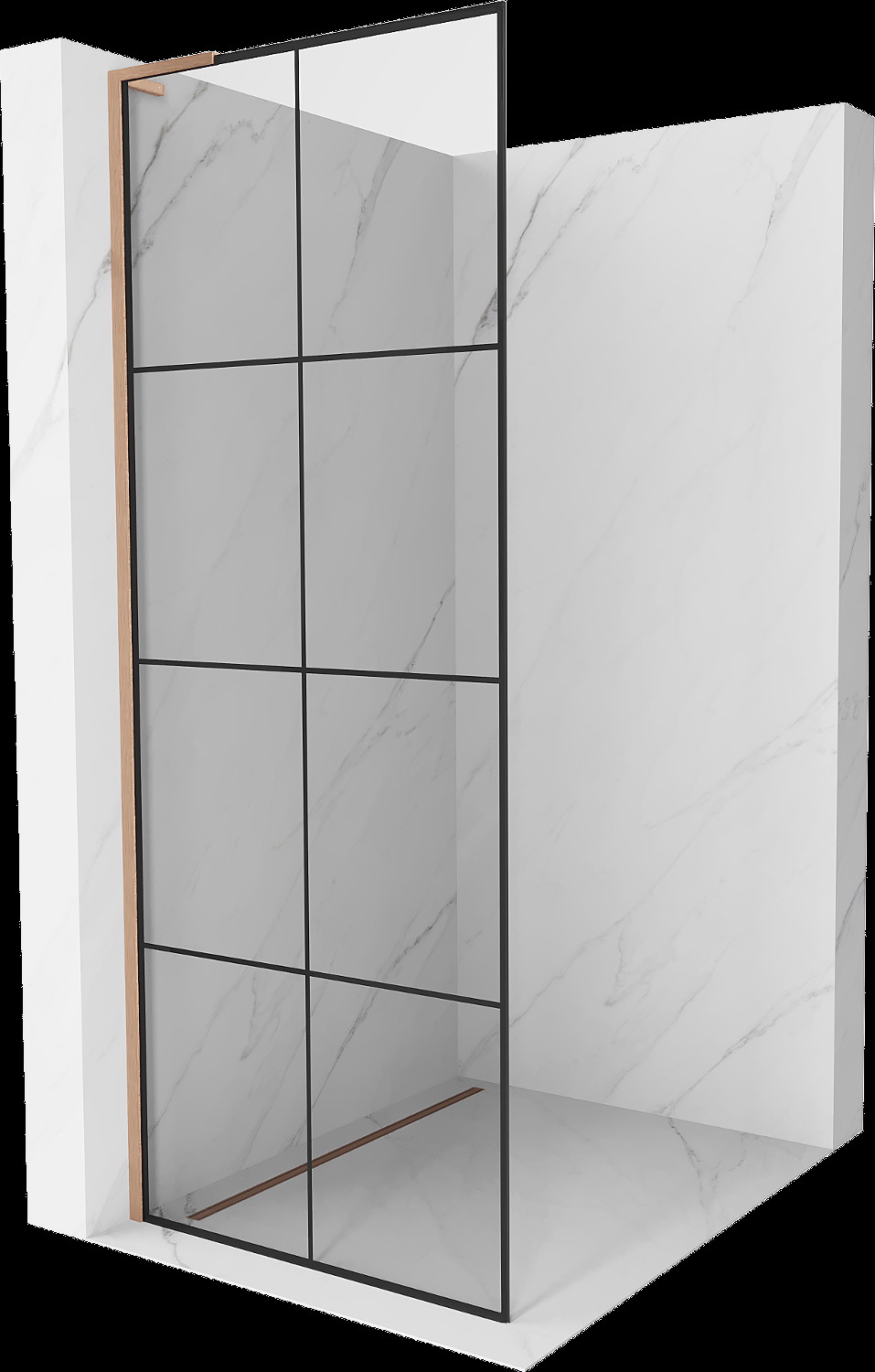 Mexen Kioto L zuhanyfal Walk-in 90 x 200 cm, fekete minta, kefélt réz - 800-090-103-65-77