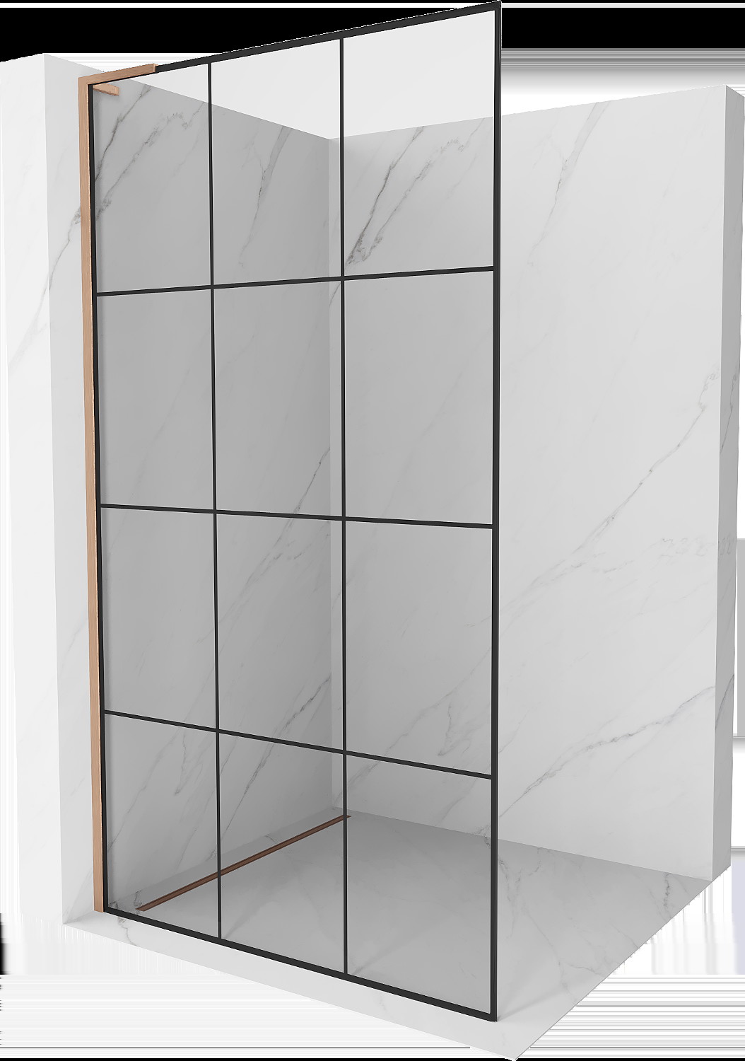 Mexen Kioto L walk-in zuhanyfal 110 x 200 cm, fekete minta, kefélt réz - 800-110-103-65-77