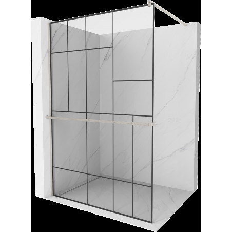 Mexen Kioto+ Walk-in zuhanyfal polccal, 80 x 200 cm, fekete minta, kefélt nikkel - 800-080-121-97-78