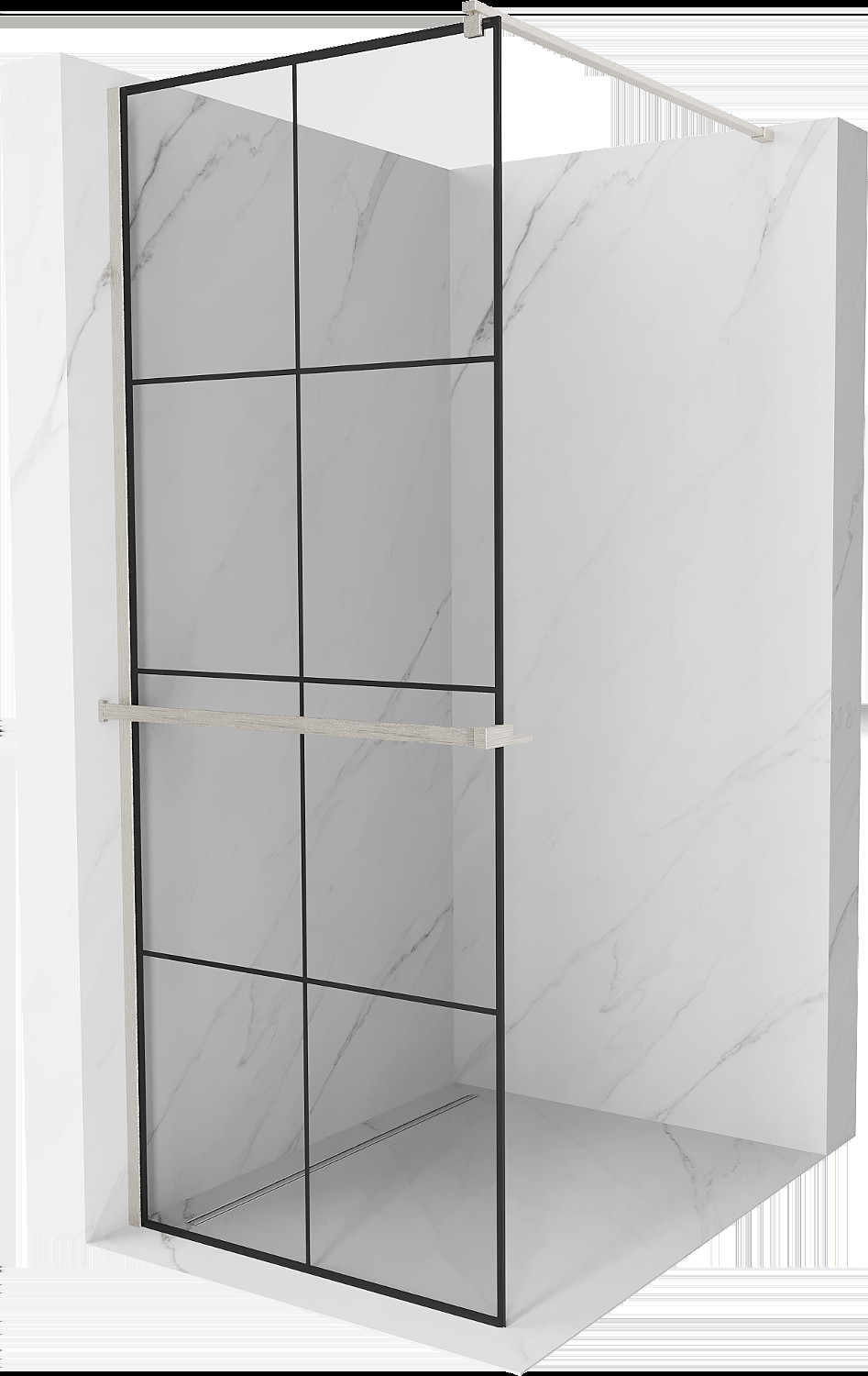 Mexen Kioto+ Walk-in zuhanyfal polccal 80 x 200 cm, fekete minta, kefélt nikkel - 800-080-121-97-77