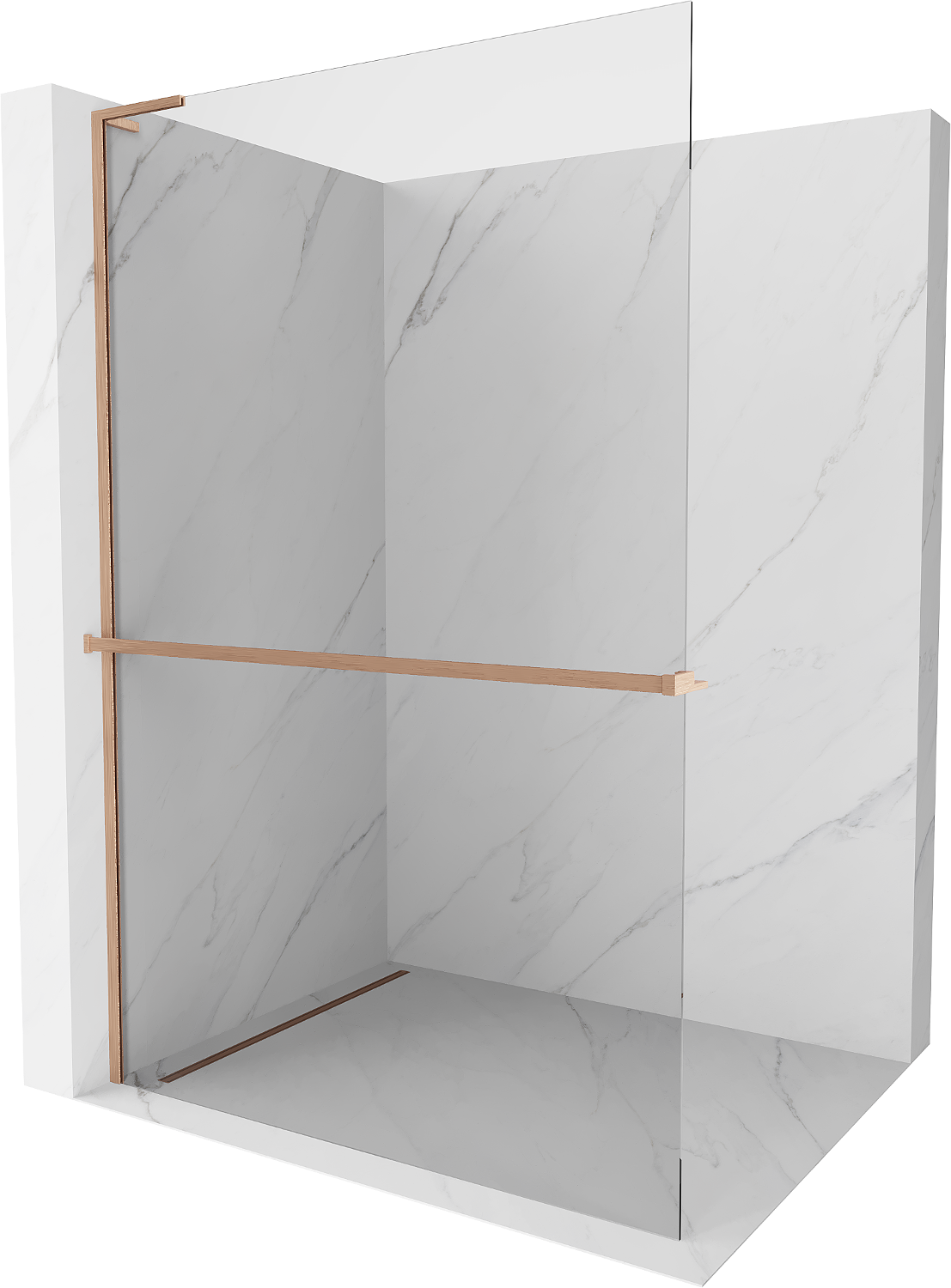 Mexen Kioto+ L zuhanyfal polccal Walk-in 100 x 200 cm, áttetsző, tiszta réz - 800-100-123-65-00