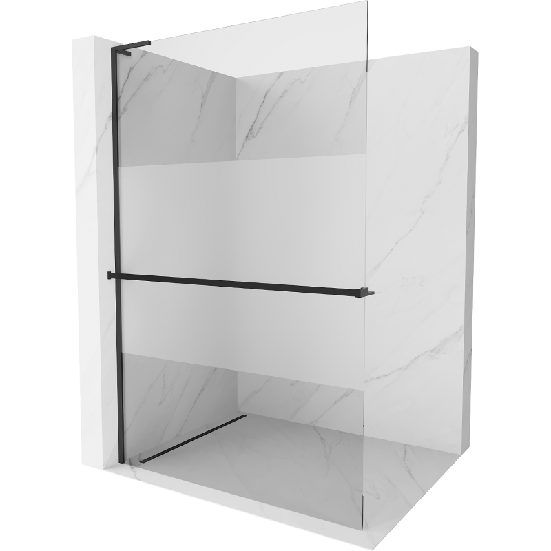 Mexen Kioto+ L Walk-in zuhanyfal, polccal 70 x 200 cm, áttetsző/tejüveg, fekete - 800-070-123-70-30
