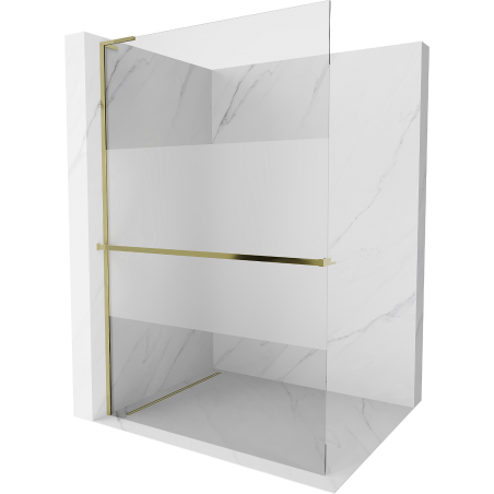 Mexen Kioto+ L zuhanyfal polccal Walk-in 120 x 200 cm, átlátszó/frozé, arany - 800-120-123-50-35
