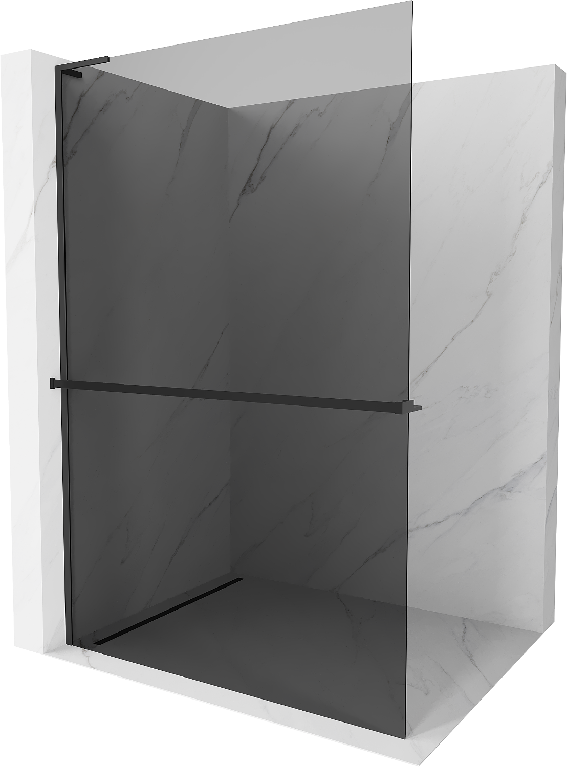 Mexen Kioto+ L zuhanyzófal polccal Walk-in 100 x 200 cm, grafit, fekete - 800-100-123-70-40
