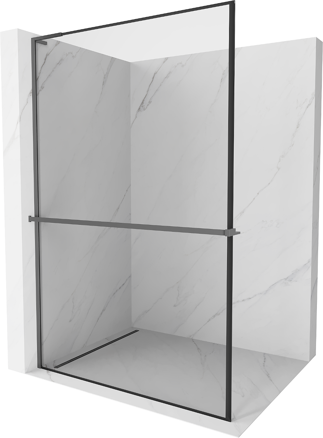 Mexen Kioto+ L Walk-in zuhanyfal polccal 80 x 200 cm, fekete minta, gun metal - 800-080-123-95-70