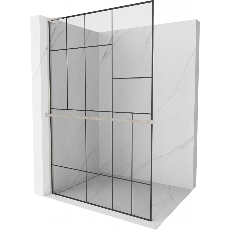 Mexen Kioto+ L zuhanyfal polccal Walk-in 70 x 200 cm, fekete minta, kefélt nikkel - 800-070-123-97-78