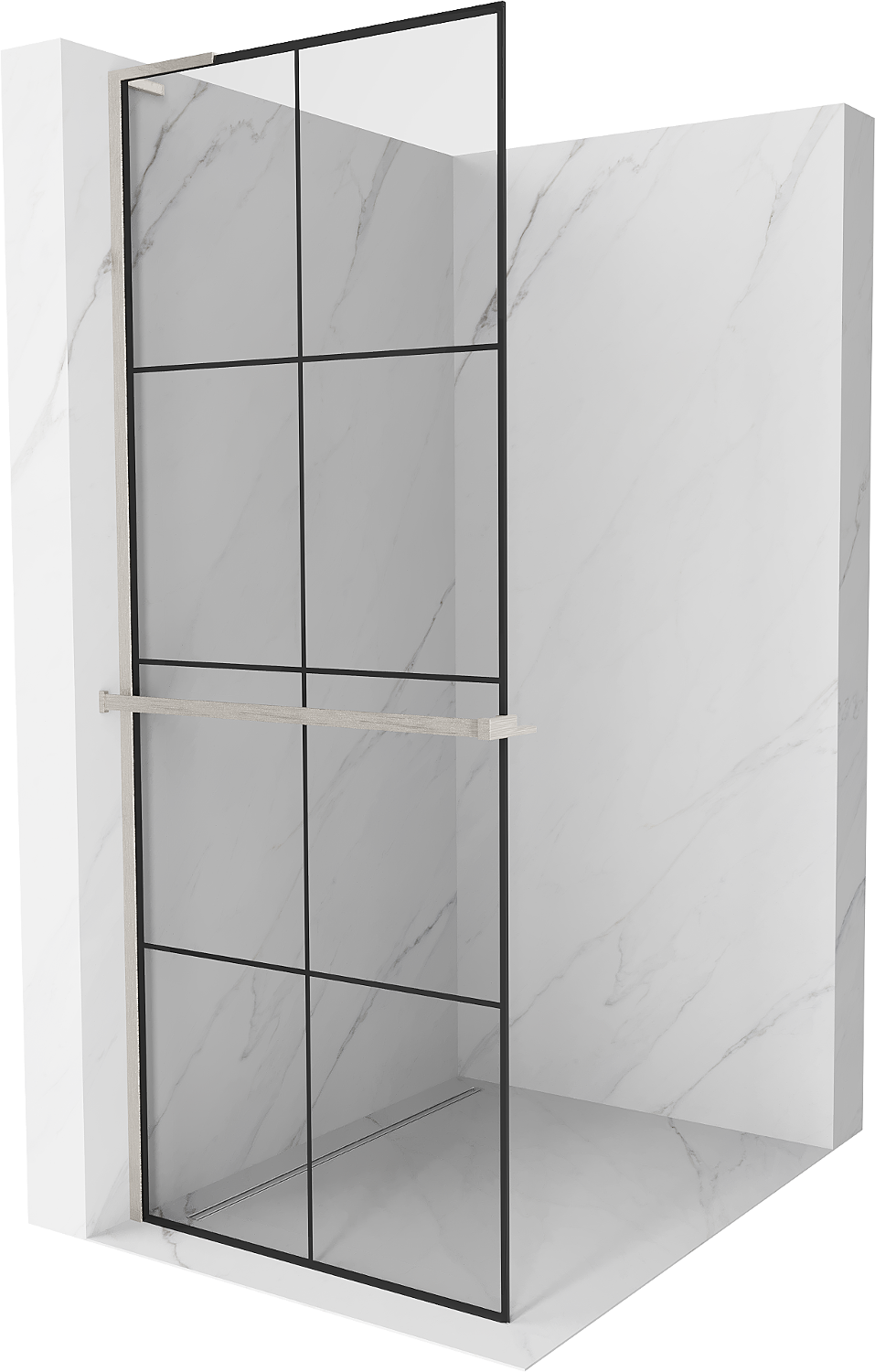 Mexen Kioto+ L Walk-in zuhanyfal polccal 80 x 200 cm, fekete minta, fényes nikkel - 800-080-123-97-77