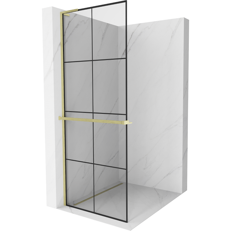 Mexen Kioto+ L Walk-in zuhanyfal polccal 80 x 200 cm, fekete mintázat, arany csiszolt - 800-080-123-55-77