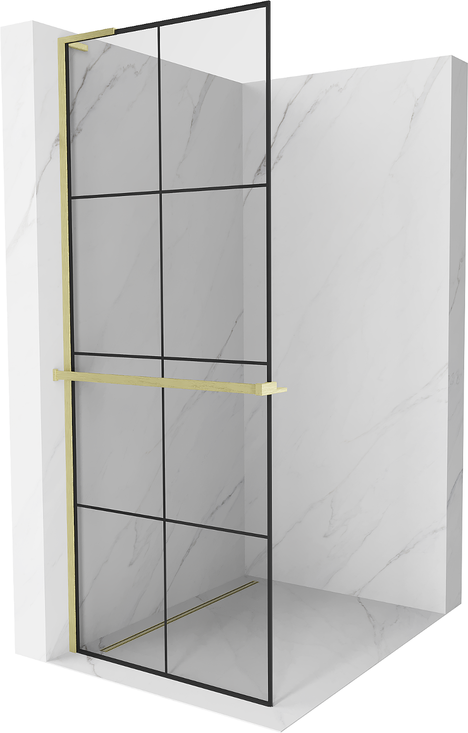 Mexen Kioto+ L Walk-in zuhanyfal polccal 80 x 200 cm, fekete mintázat, arany csiszolt - 800-080-123-55-77