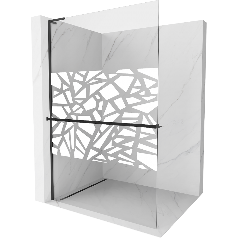 Mexen Kioto+ L zuhanyzófal polccal Walk-in 110 x 200 cm, fehér minta, fekete - 800-110-123-70-85