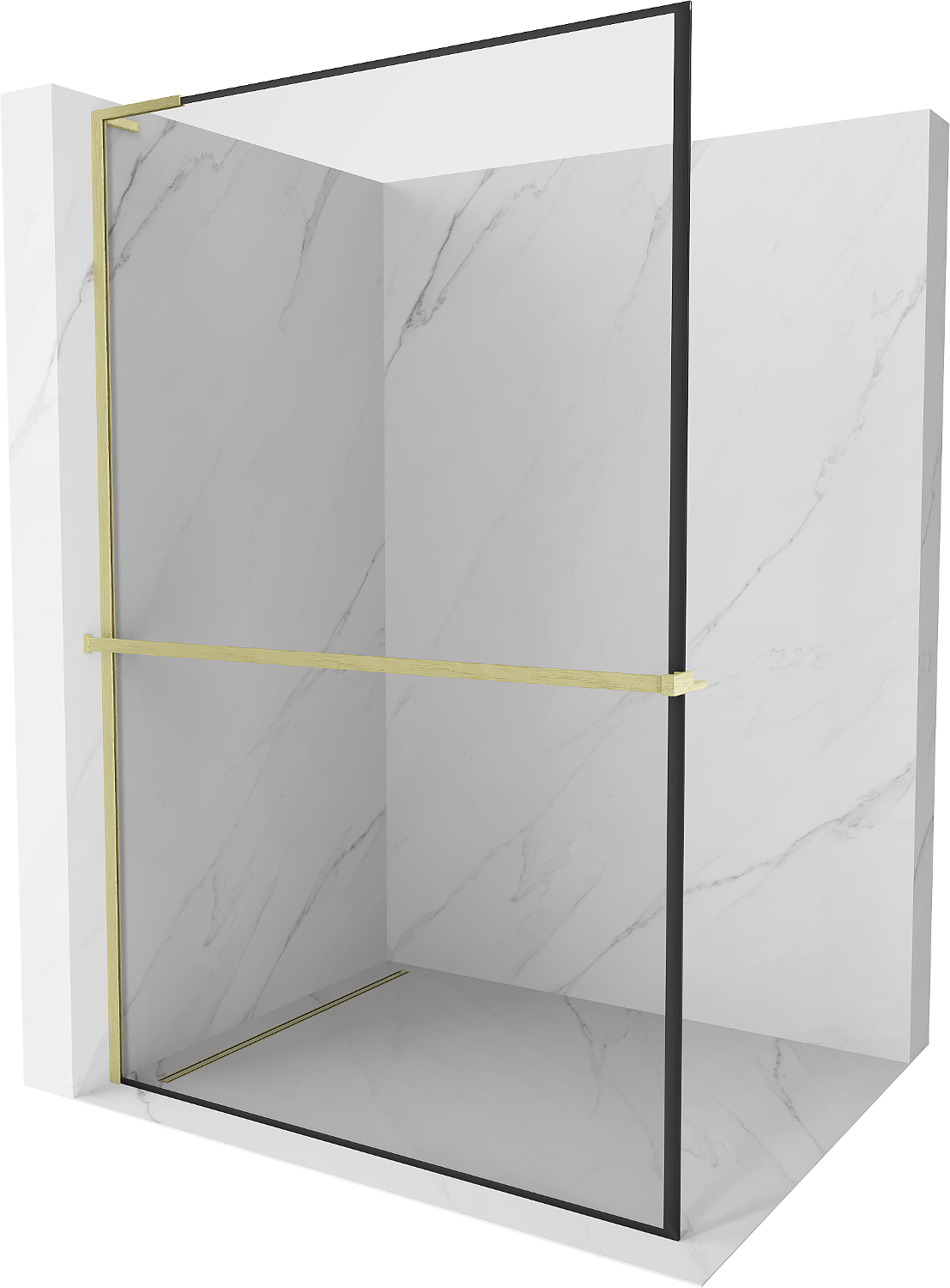 Mexen Kioto+ L Walk-in zuhanyfal 100 x 200 cm, fekete minta, arany kefélt - 800-100-123-55-70