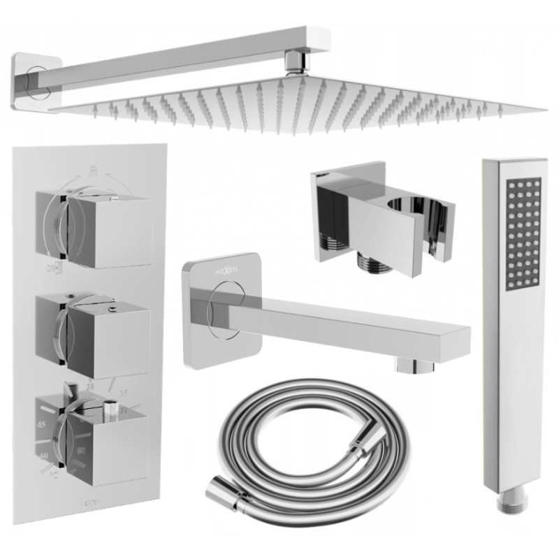 Mexen Cube DR02 beépíthetó kád-zuhany készlet fejzuhannyal 30 cm, Króm - 77503DR0230-00