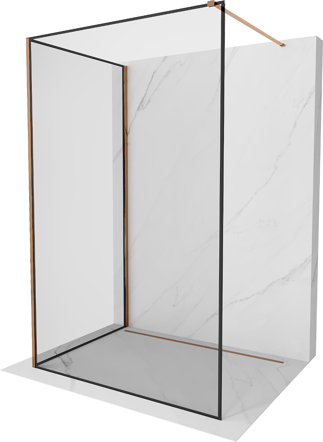 Mexen Kioto Walk-in zuhanyfal 110 x 80 cm, fekete minta, rózsaarany - 800-110-212-60-70-080