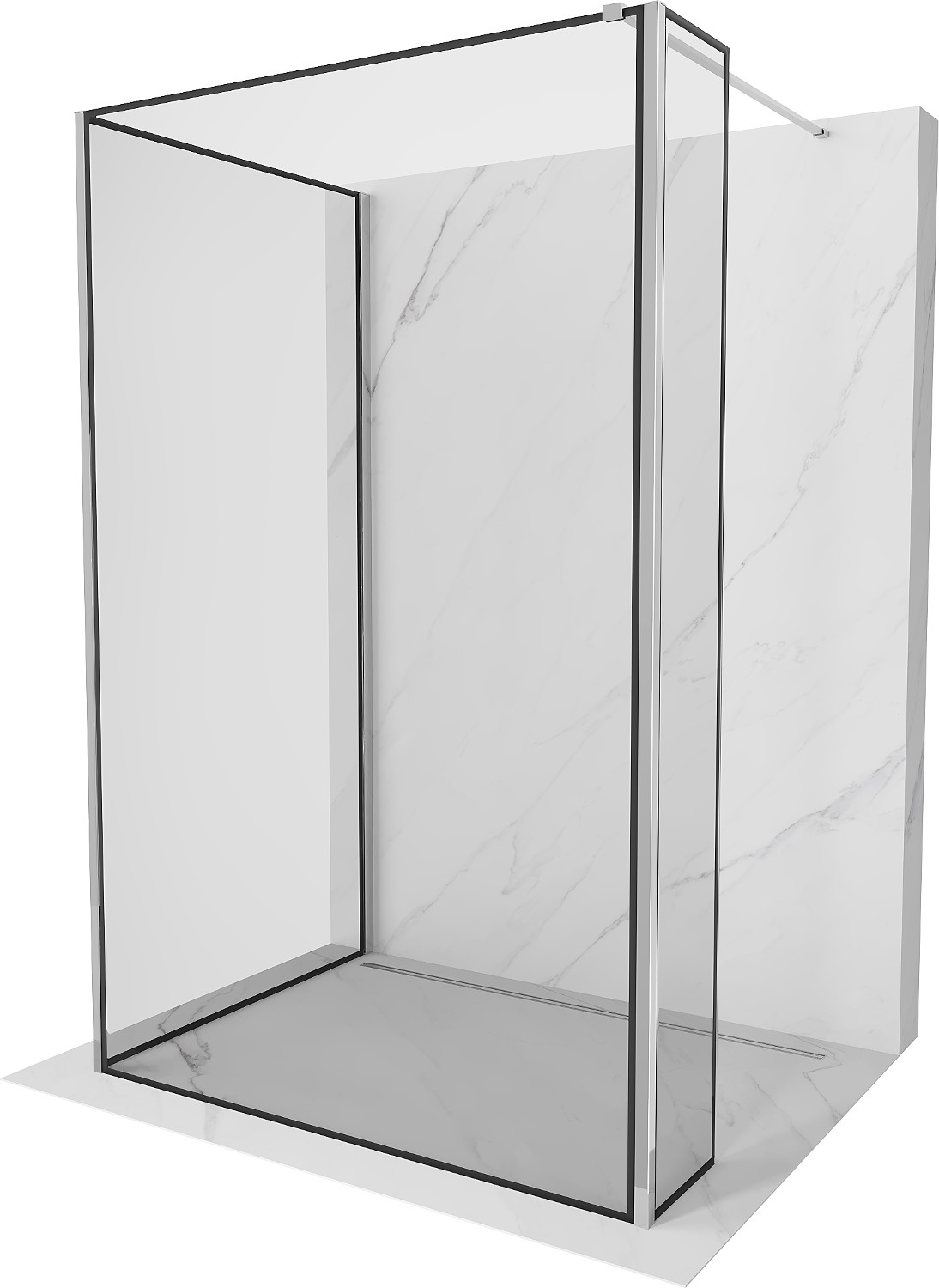 Mexen Kioto zuhanyzófal Walk-in 90 x 80 x 30 cm, fekete mintás, króm - 800-090-080-221-01-70-030