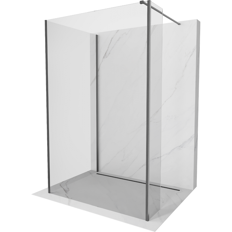 Mexen Kioto Walk-in zuhanyfal 90 x 80 x 30 cm, átlátszó, gun gray kefélt - 800-090-080-221-66-00-030