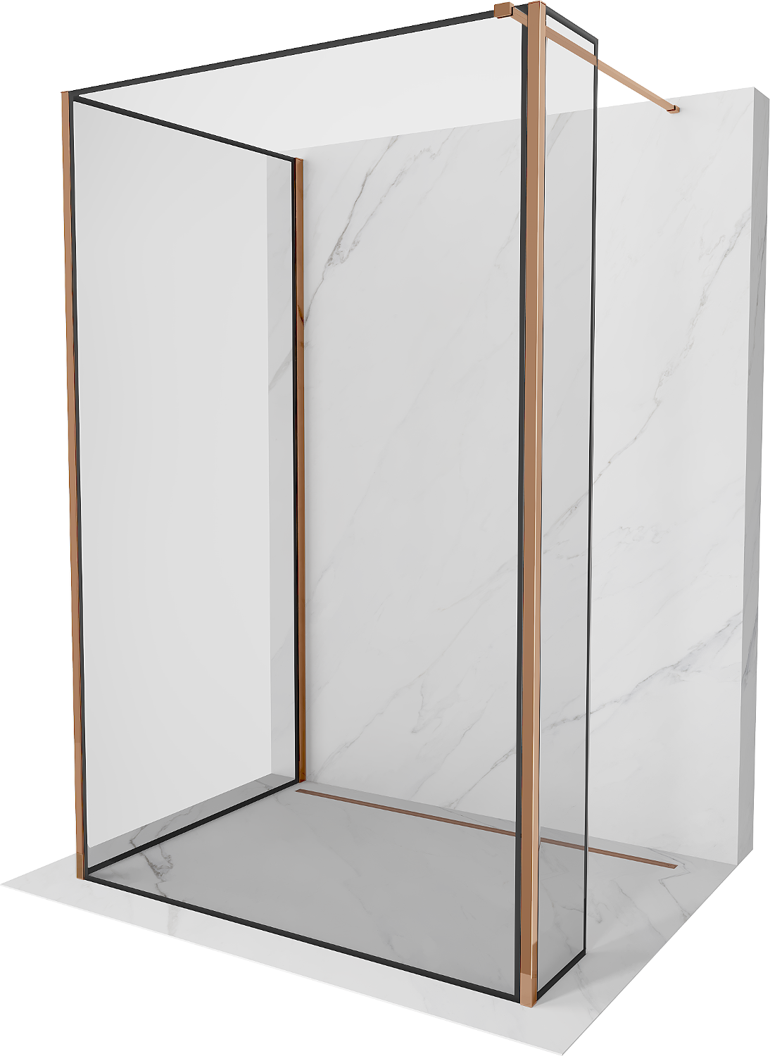 Mexen Kioto Walk-in zuhanyfal 130 x 80 x 30 cm, fekete minta, rózsaarany - 800-130-080-221-60-70-030