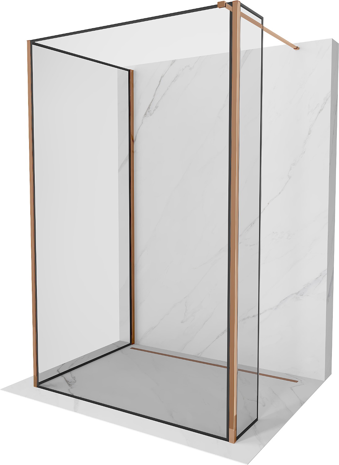 Mexen Kioto Walk-in zuhanyfal 110 x 90 x 30 cm, fekete minta, rózsaarany - 800-110-090-221-60-70-030