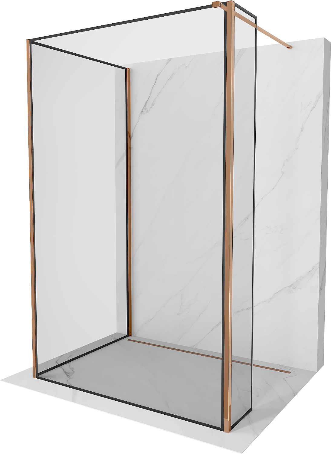 Mexen Kioto Walk-in zuhanyfal 130 x 100 x 40 cm, fekete minta, rózsaarany - 800-130-100-221-60-70-040