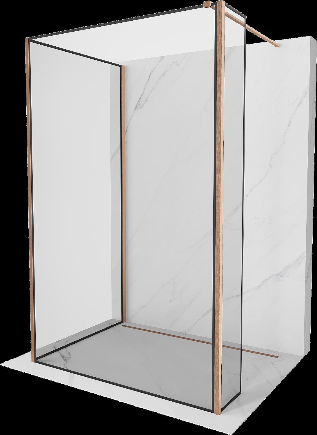 Mexen Kioto Walk-in zuhanyfal 110 x 90 x 30 cm, fekete mintás, polírozott réz - 800-110-090-221-65-70-030