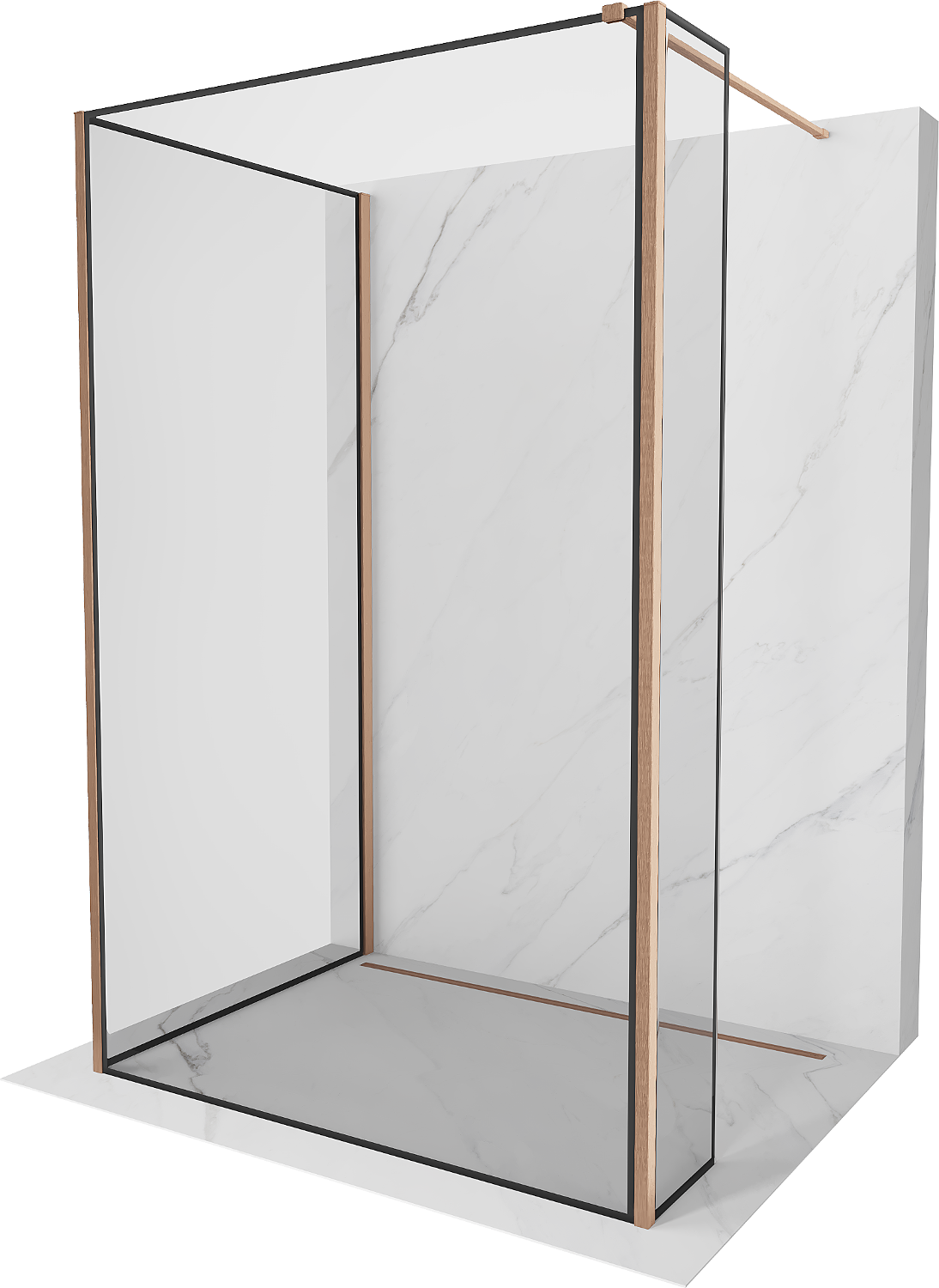 Mexen Kioto Walk-in zuhanyfal 140 x 90 x 30 cm, fekete mintás, csiszolt réz - 800-140-090-221-65-70-030