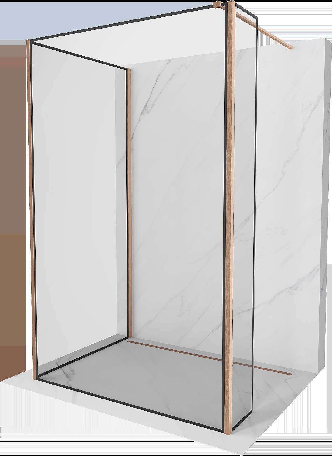 Mexen Kioto Walk-in zuhanyfal 130 x 120 x 40 cm, fekete mintázat, kefélt réz - 800-130-120-221-65-70-040