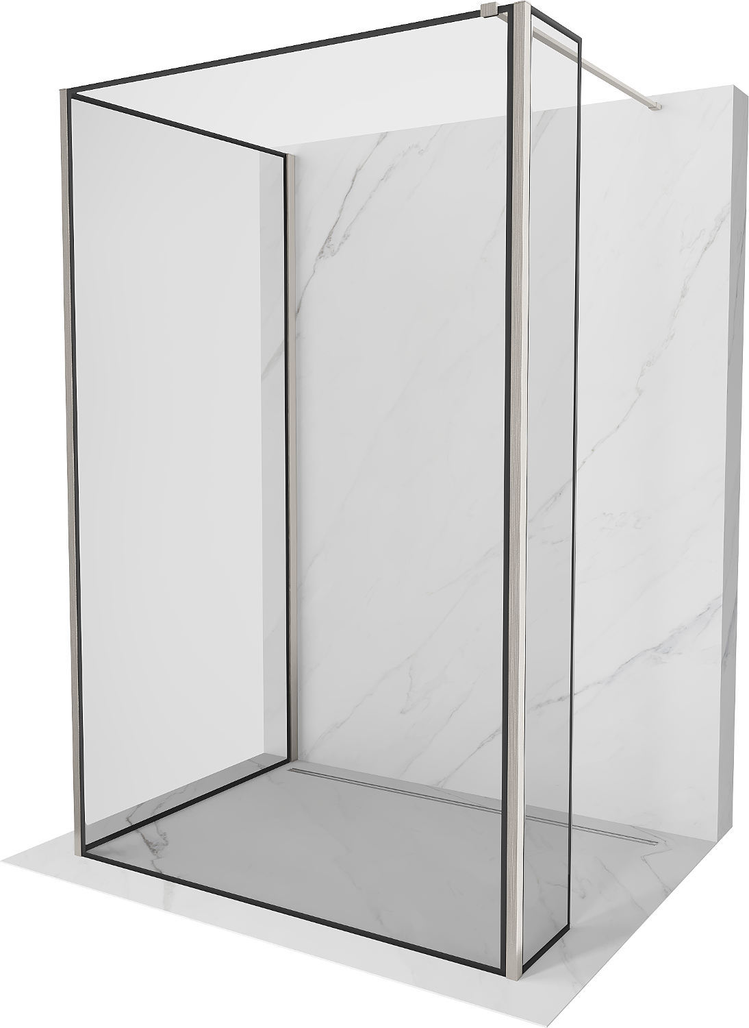 Mexen Kioto Walk-in zuhanyfal 100 x 70 x 30 cm, fekete minta, kefélt nikkel - 800-100-070-221-97-70-030