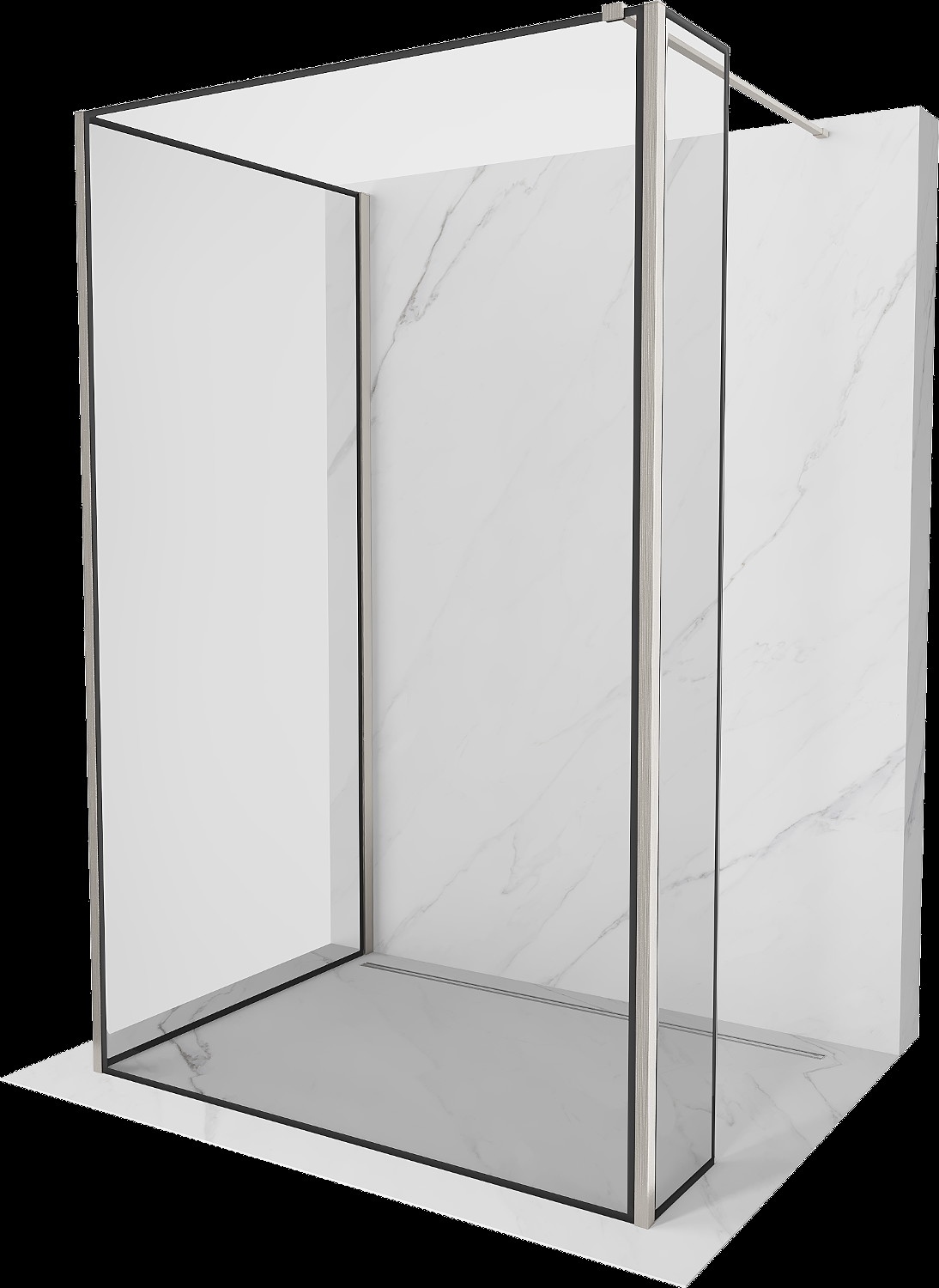 Mexen Kioto Walk-in zuhanyfal 100 x 80 x 30 cm, fekete mintával, ecsetelt nikkel - 800-100-080-221-97-70-030