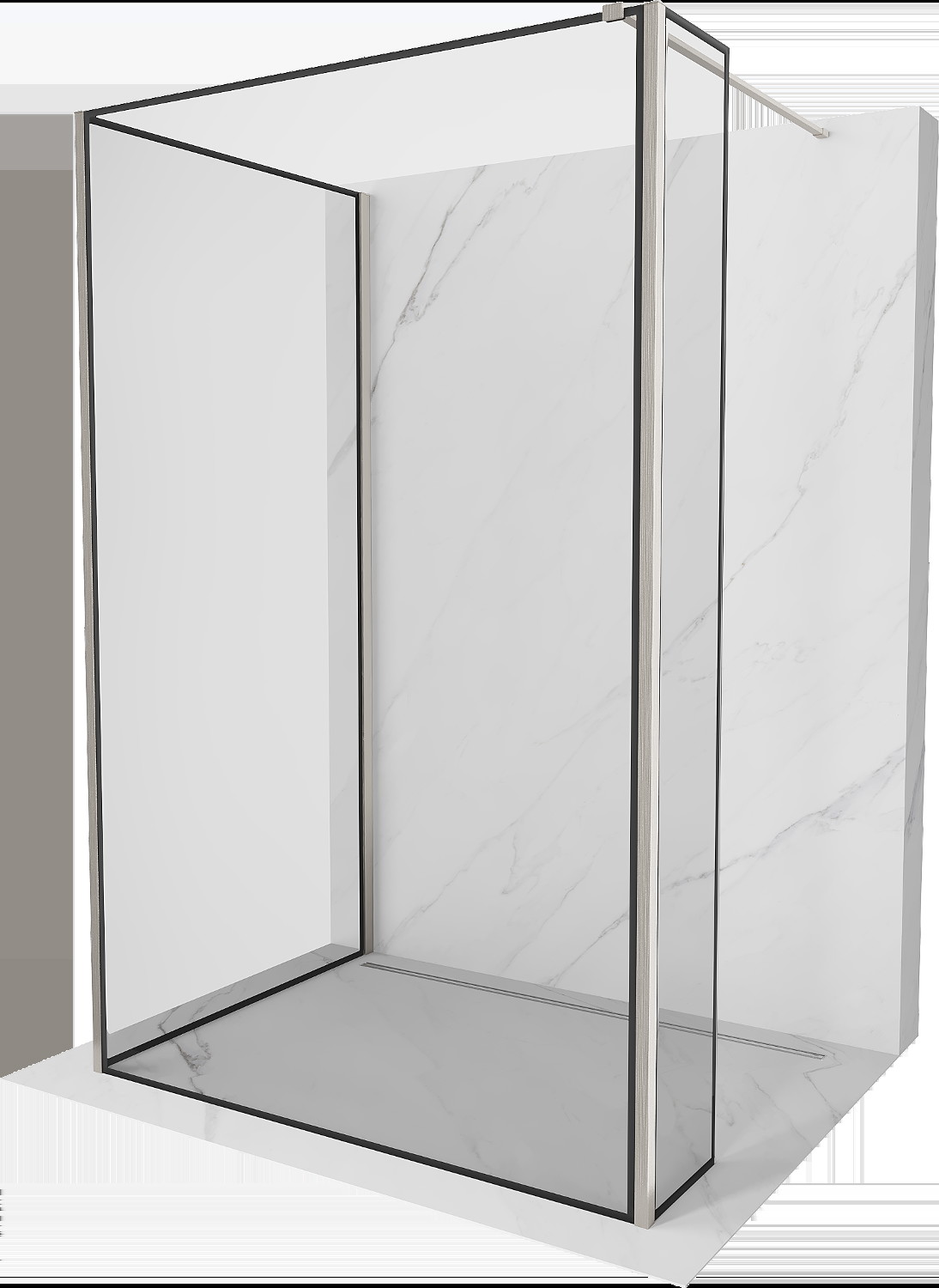 Mexen Kioto Walk-in zuhanyfal 130 x 90 x 40 cm, fekete minta, kefélt nikkel - 800-130-090-221-97-70-040