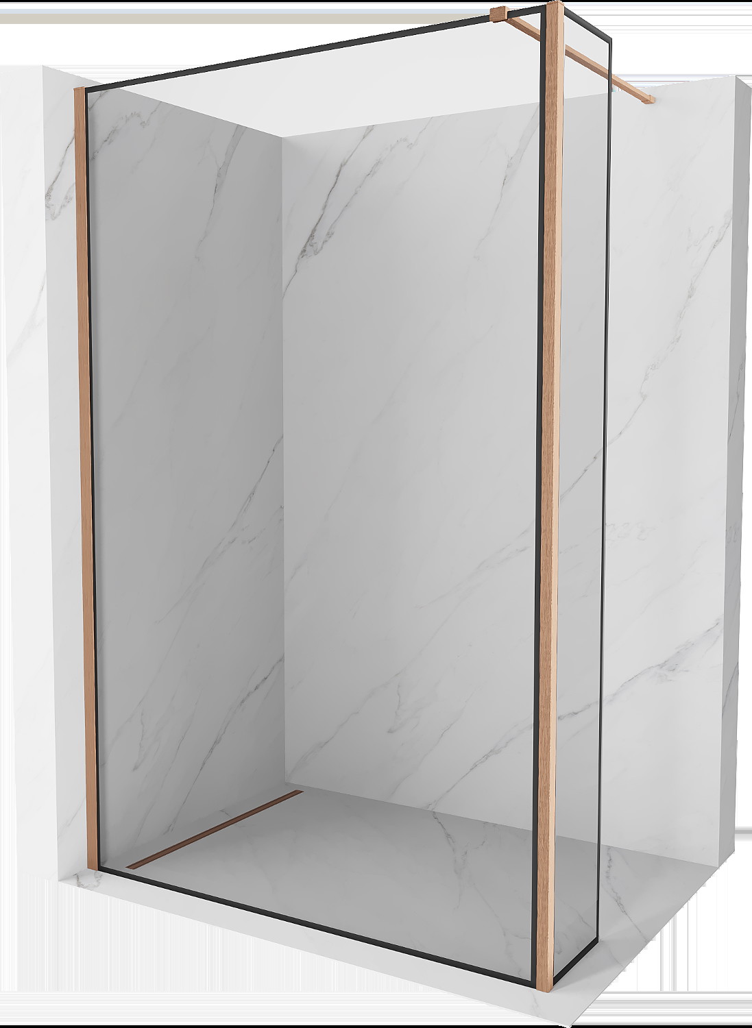 Mexen Kioto Walk-in zuhanyfal 160 x 40 cm, fekete mintás, sörtét réz - 800-160-212-65-70-040