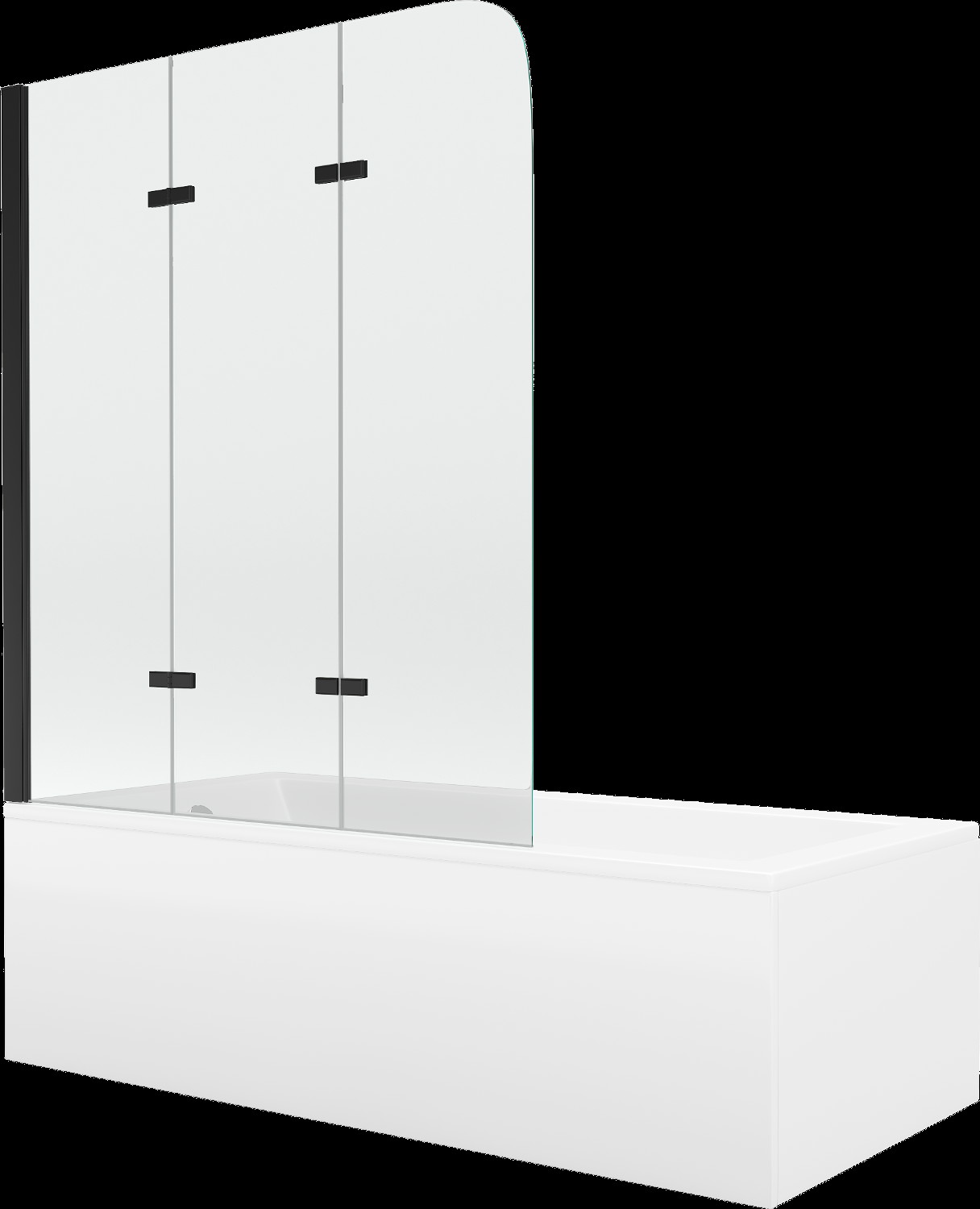 Mexen Cubik téglalap alakú kád 170 x 70 cm és burkolattal és 3 szárnyas kádparavánnal 120 cm, Átlátszó, Fekete - 550317070X90120