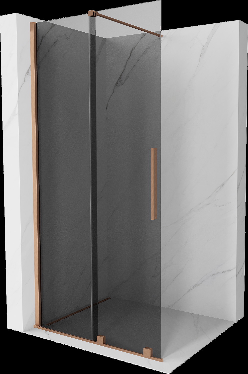 Mexen Velar tolózó walk-in zuhanyfal 70 x 200 cm, grafit 8 mm, fényes réz - 871-070-000-43-65