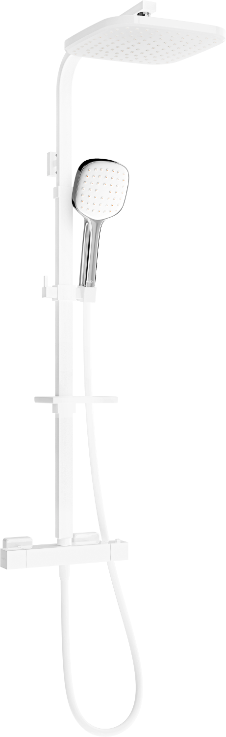 Mexen CQ33 fali zuhany szett fejzuhannyal és termosztatikus csapteleppel, Fehér/Króm - 772503395-21